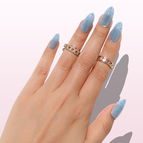 Blue Moon Polka Dot Almond Press-On Nails - Medium Length, 30 Pieces