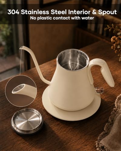 Cocinare Gooseneck Electric Kettle 0.8L - White, Fast Boil for Pour-Over Coffee & Tea - Morandi Style