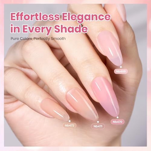 Beetles Jelly Gel Nail Polish Set - 6 Nude Pink Colors, 15ML, Cloudy Sweetness