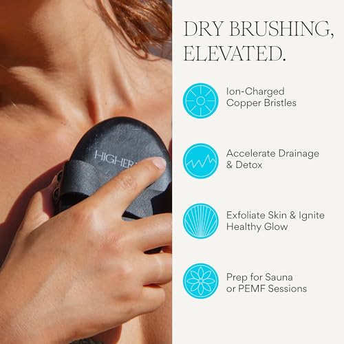 HigherDOSE Copper Dry Brushing Body Brush - Ion-Charged Dry Brush & Lymphatic Drainage Massager to Promote Circulation and Exfoliate for Glowing Skin - Everyday Antimicrobial Body Scrubber