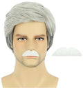 Grandpa Old Man Short Grey White Wig with Mustache - White Variation