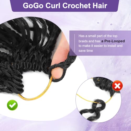 Pre-Looped Short Curly Crochet Hair 8 Packs 120 Strands - Natural Black 10 Inch - Boho Box Braids