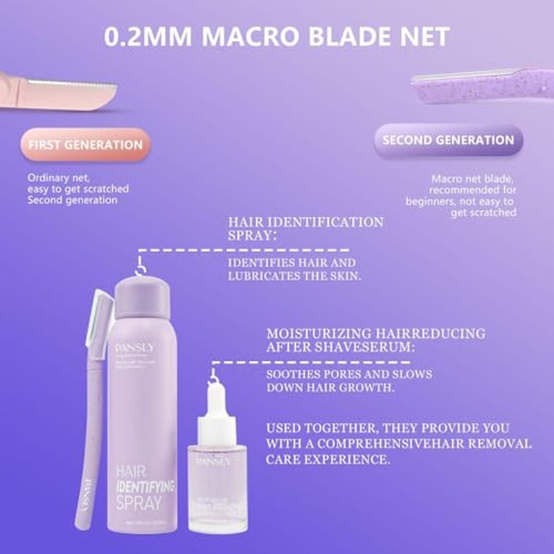 Hair Identifying Spray Kit,Hair Identifier (100mL) for Face Shaving with After Shave Serum(30mL) Kit,Moisturizing&Smoothing skin &Hair Reducing Skin Care Dermaplaner Spray Set for Women Men