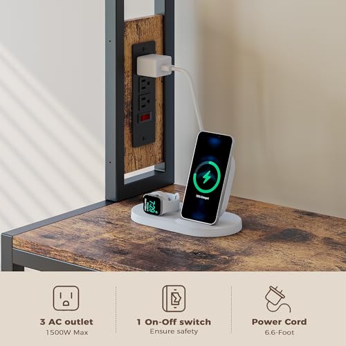 Wooden Record Player Stand with Storage and Power Outlets - Space Saving Vinyl Rack