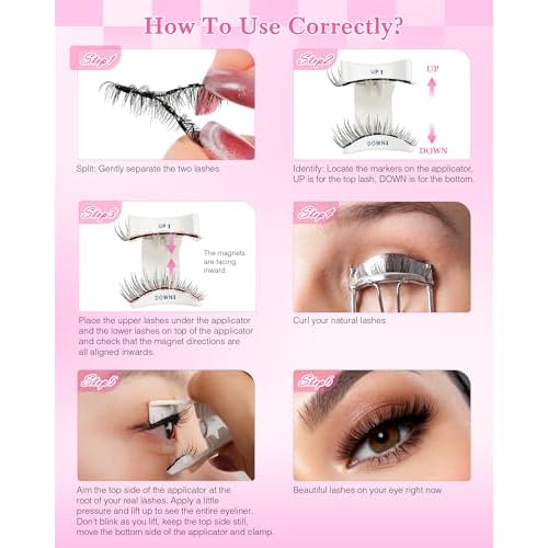 Natural Look Magnetic Eyelashes Kit - 2 Pairs Reusable Double Sided Magnetic Lashes With Applicator and Mirror, Easy To Wear And Remove, No Glue Needed Strip Lashes, Black Faux Cils by EMEDA (#23)