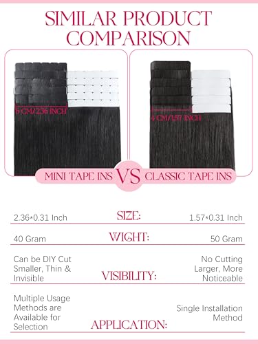 Mini Tape-In Hair Extensions 16 Inch Natural Black 10 Pcs - Variation #1B