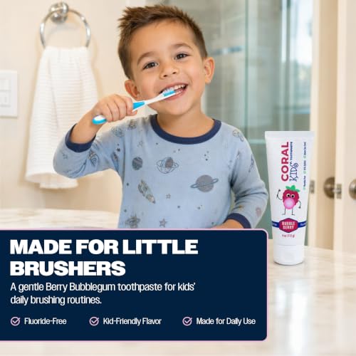 Bubble Berry Kids Fluoride-Free Toothpaste with Coral Minerals, 4 oz (Bubble Berry 3-Pack) – Coral White