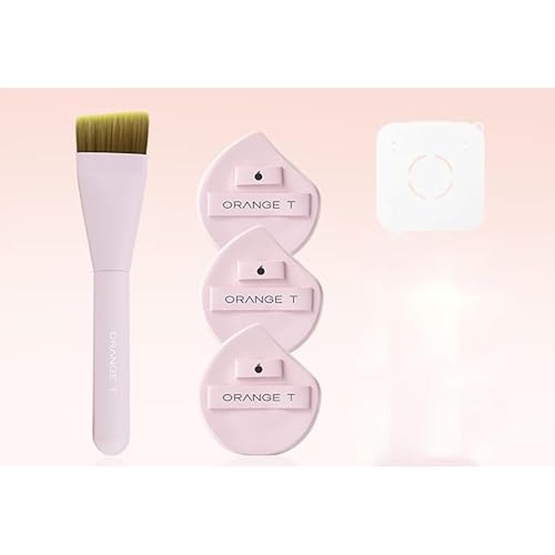 1 Set Orange T Puff Cushion Makeup Beauty Sponge Set, Thick & Thin Soft Makeup Foundation Puff With Case for Wet Use (Set B)