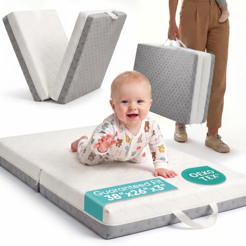 DeerFable Grey 2026 Bi-Fold Memory Foam Pack and Play Mattress Pad 38x26x3