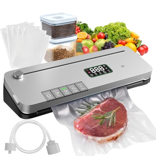 7-in-1 Food Vacuum Sealer Machine with 75kPa Power, Grey Black - Includes 20 Bags