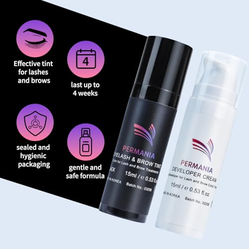 PERMANIA Lash Color Kit, Natural Black 15 ml for Lashes and Brows with Detailed Instruction Eyebrow Color for Beginners, Salon Grade