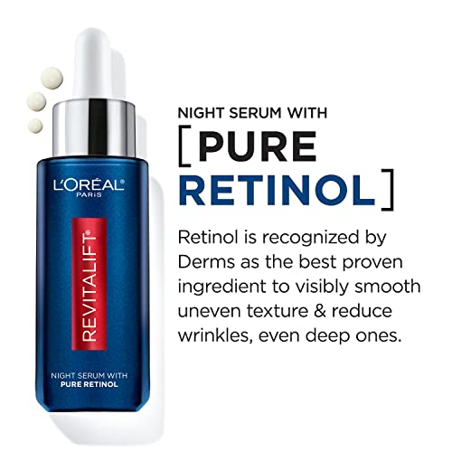 L'Oreal Revitalift 0.3% Pure Retinol Night Serum for Wrinkles - Fragrance Free, 1 oz + Moisturizer Sample