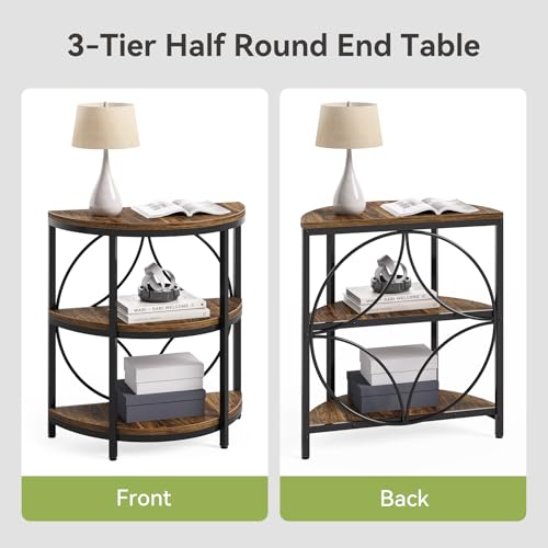LITTLE TREE Brown Half Moon End Table with 3 Tiers | Rustic Coffee & Bedside Side Table