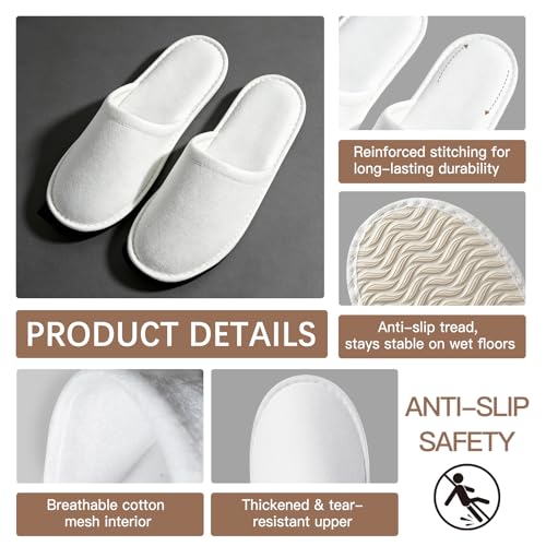Disposable Slippers for Guests Bulk 30 Pairs Hotel Spa Travel White Men US 10/Women US 11