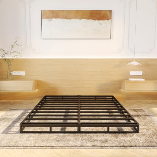 Queen Size 3 Inch Heavy Duty Metal Box Spring Bed Base with Fabric Cover - Sturdy Support