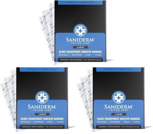 Saniderm Tattoo Aftercare Bandage 8 x 10 Inch Pack of 3 Waterproof Sterile Latex-Free