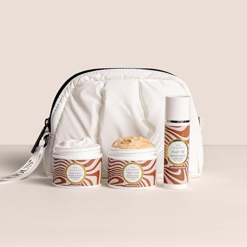 LaLicious Sugar & Spice Travel Set - Whipped Sugar Scrub, Hydrating Body Butter, Radiant Body Oil & Travel Bag - Exfoliate, Hydrate, Moisturize and Glow (4 Count)