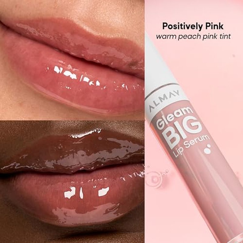 Almay Gleam Big¢â Lip Serum, Hydrating and Moisturizing, Hypoallergenic Lip Gloss, Non-Sticky, 100 Positively Pink, 0.13 fl oz