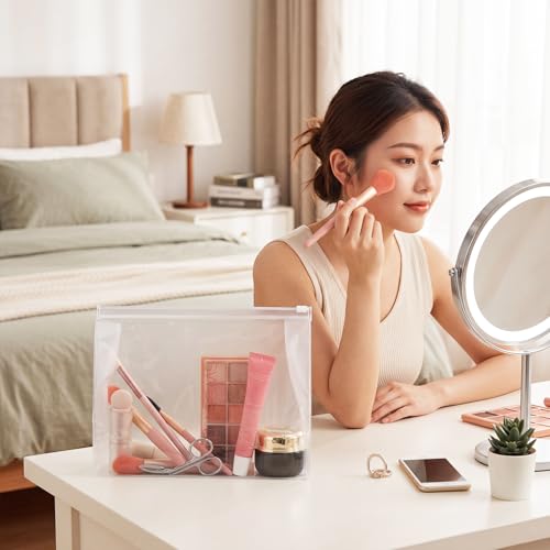 50 Pcs Clear Makeup Bags with Zipper - Waterproof Portable Storage 11.8 x 9.7 in