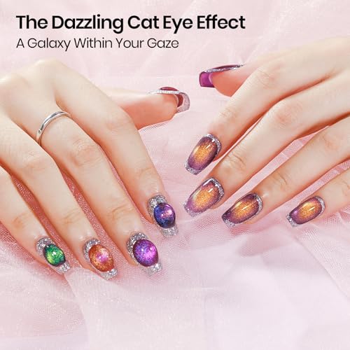 Magnetic Nail Polish Gel Set - 12 Vibrant Cat Eye Colors with Magnet for Mesmerizing 3D Effects