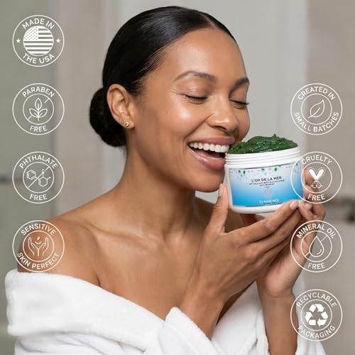 YUNASENCE L'OR DE LA MER Organic Anti Cellulite Body Blaster Scrub with Sea Salt, Seaweed, Lemongrass 13oz Smoothing Exfoliating Moisturizing Skin Massage Treatment.
