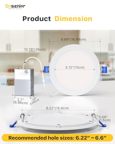 Ensenior 20 Pack 6 Inch Dimmable LED Recessed Light - Canless Wafer with 5CCT