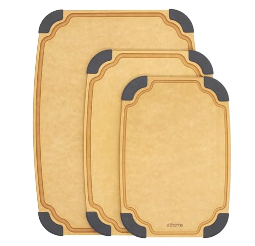 Elihome 3-Pack Essential Series Reversible Cutting Boards with Juice Groove, Knife Friendly & Dishwasher Safe