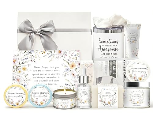 White Spa Gift Set for Women - 10-Piece Self Care Home Kit with Candles & Bath Bombs - Mother's Day, Birthday, Christmas Gift