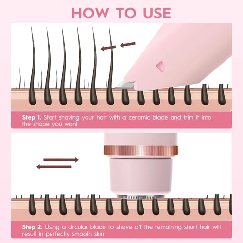 2-in-1 Women's Electric Shaver & Bikini Trimmer ? IPX7 Waterproof for Face, Legs, Underarms ? Wet/Dry Use ? Cordless Hair Removal for Sensitive Skin (Pink)