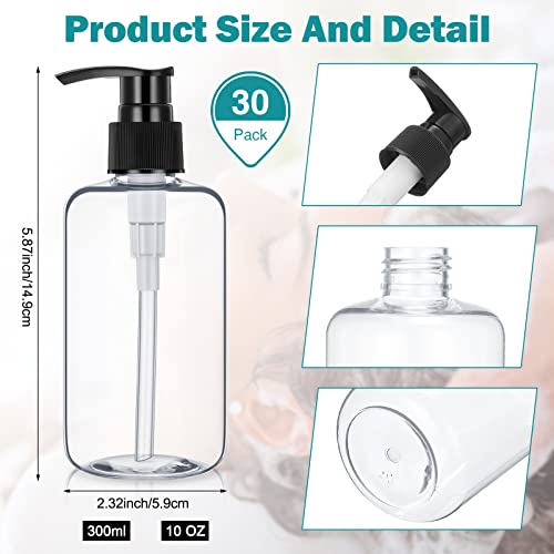 30 Pack 10 oz Plastic Pump Dispenser Bottles Clear Black & White