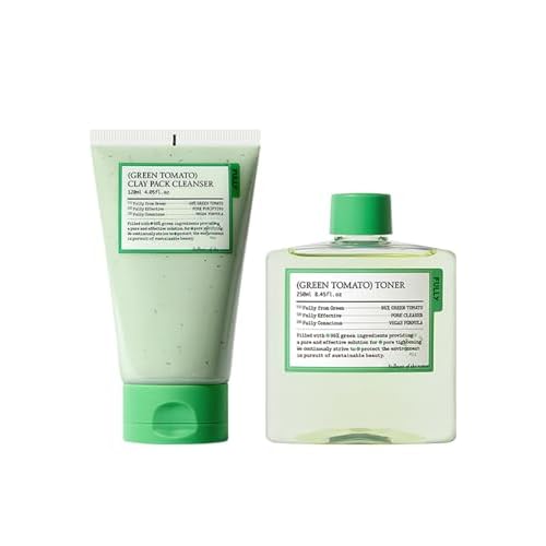 FULLY Green Tomato Pore Detox Set ? Clay Mask Cleanser & Toner Duo | Deep Cleansing, Pore Tightening, Blackhead Care, Hydrating, Fragrance-Free Vegan Korean Skincare Duo Bundle