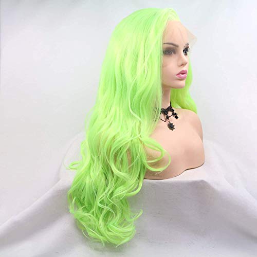 Karissa Hair 24 Inch Neon Green Curly Lace Front Wig Synthetic Long Body Wave for Women