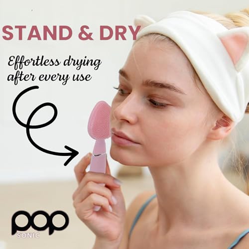Pop Sonic Clover Facial Cleansing Brush Pink - 5 Speed Sonic Vibrations, Rechargeable Silicone Face Exfoliator & Massager