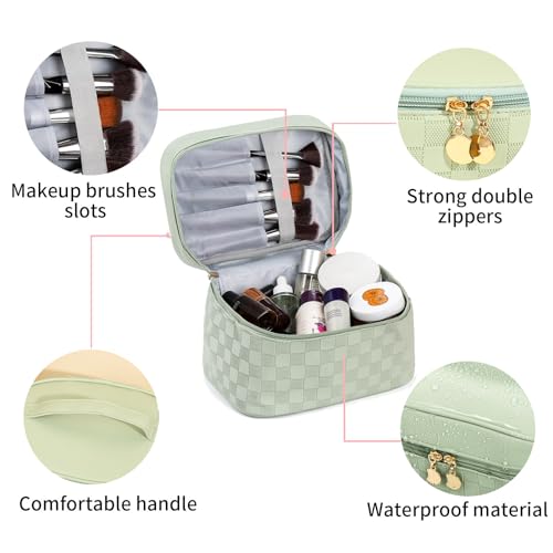 Waterproof Leather Makeup Bags Set of 4 - Green Variation - Travel Organizer for Cosmetics & Toiletries