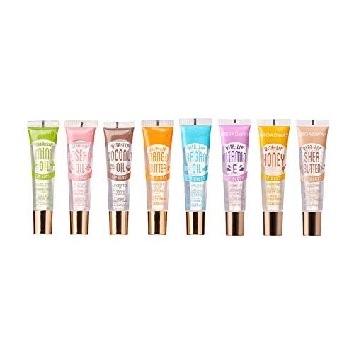 Ruby Kisses Broadway Vita-Lip Clear Lip Gloss (8 Pack), Ultra-Hydrating & Soothing Formula with Vitamins, High-Shine Non-Sticky Finish Lip Balm with Mint, Rosehip, Coconut, Mango, Argan, Honey, Shea