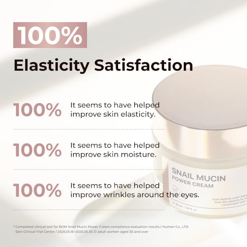 BOM Snail Mucin Power Cream 1.69 oz - Niacinamide, Adenosine Facial Moisturizer for All Skin Types