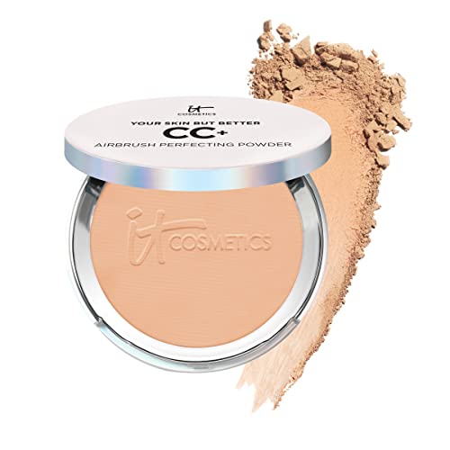 IT Cosmetics CC+ Airbrush Perfecting Powder Foundation - Sheer to Full Coverage Pressed Powder, Blurring Pores & Dark Spots, Anti-Aging Face Makeup, Hydrolyzed Collagen & Niacinamide - 0.33 oz