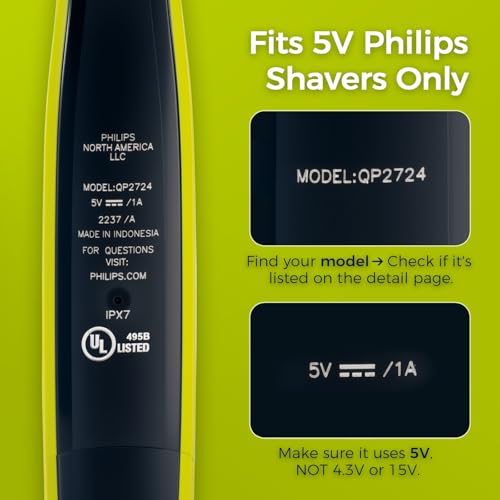 5V USB-C Charger Cord Compatible with Philips Norelco Shaver Models ? QP2724, QP1924, QP4530, QP2834, QP4631, X3001, MG5910, MG5970, QP6552, MG7910, MG7970, MG9520, QP6542 & More, 2 Pack