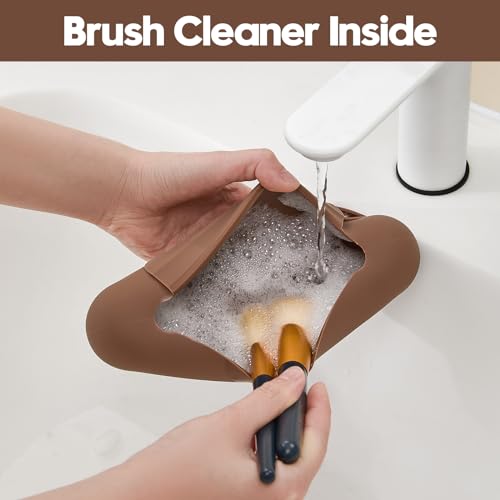 Silicone Makeup Brush Holder£¬Travel Makeup bag-Soft Portable Cosmetic Face Brushes Holder£¬Large Travel Makeup Brush Case with Anti-Fall Out Magnetic Closure