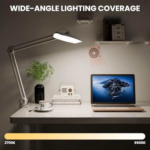 Gelpal 3000 Lumens LED Desk Lamp with Clamp - White, Dimmable, 2700K-6000K