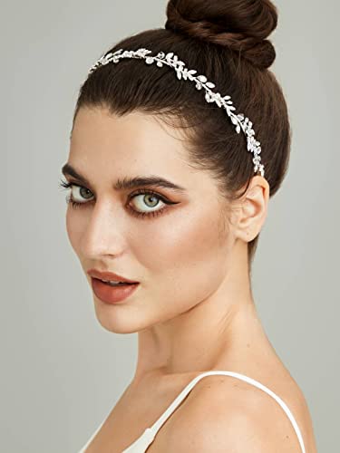 Bridal Headband with Rhinestones and Crystals for Wedding, Bridesmaid, Flower Girl - Silver