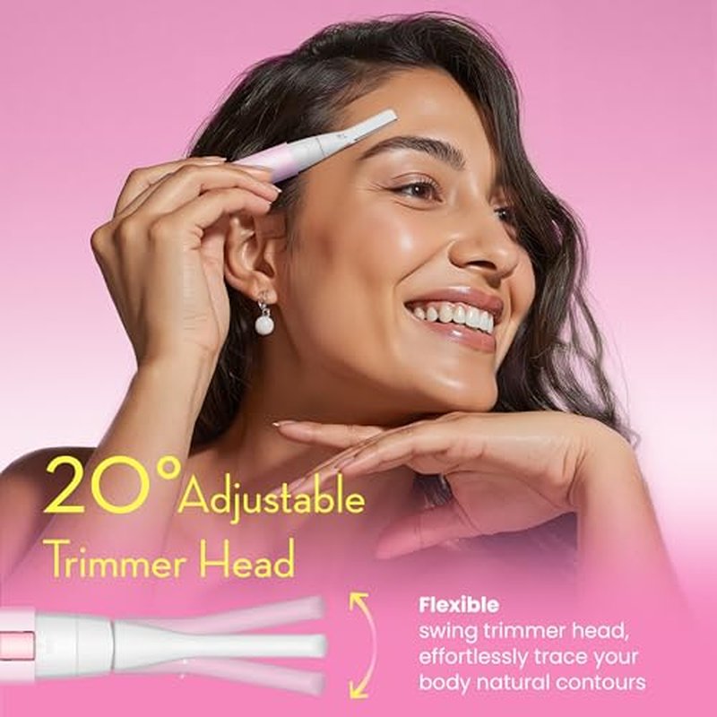Facial Hair Removal for Women, Painless Eyebrow Trimmer with Pivoting Head, Electric Battery Operated Body Hair Remover with 2 Replaceable Blade for Face Neck Chin Bikini, Pink
