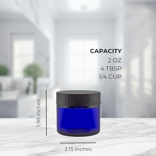 Cobalt Blue Glass Cosmetic Jars 2oz Pack of 12 - Airtight Lids for Balms & Creams