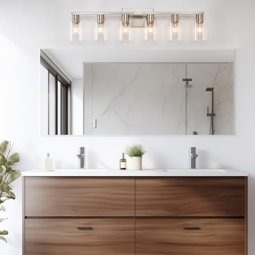 HDASIC Brushed Nickel 6-Light Vanity Light with Clear Glass - 34.25in Bath Fixtures