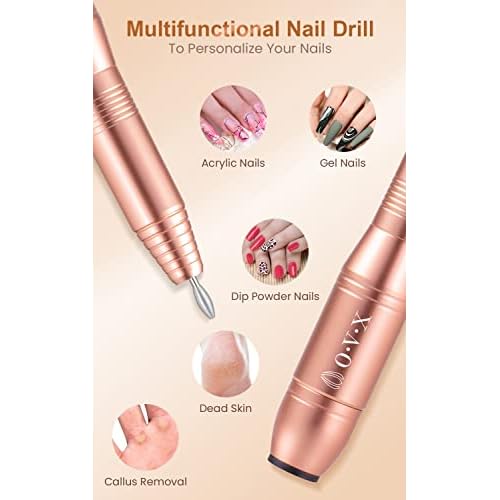 Professional Acrylic Nail Drill, USB Electric Nail Drill Machine, Portable Electrical Nail File Kit for Gel Nails and Home Salon, Manicure Pedicure Polishing Shape Tools, Gold