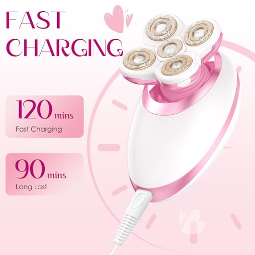 Electric Razors for Women Legs, Flawless Electric Shaver for Women, Rechargeable Waterproof Women's Electric Trimmer for Arms Legs Underarms and Pubic Area (Pink)