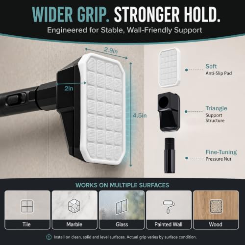 Heavy Duty Tension Shower Curtain Rod Set - No Drilling, Adjustable 41-126 Inch, Rustproof Black