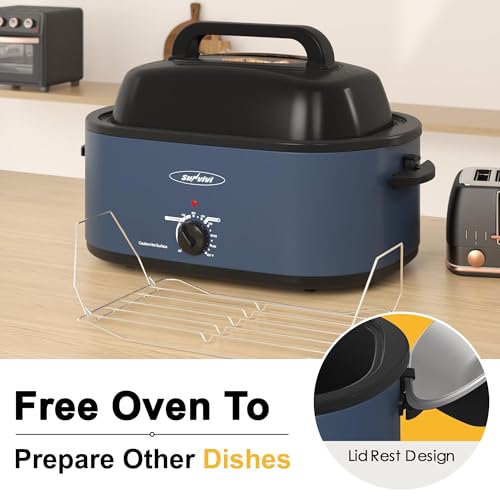 Electric Roaster Oven 22 Quart Large Capacity with Self-Basting Lid - Blue Variation