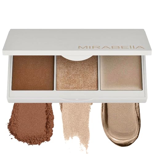 Mirabella Megastar Pro Face Trio Powder Contour Palette with Bronzer & Highlighter – 0.11 oz, All Skin Types