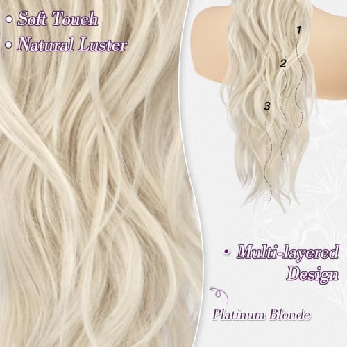 BARSDAR 25 Inch Platinum Blonde Synthetic Ponytail with Claw Clip & Drawstring - Soft Wavy Hair Extension